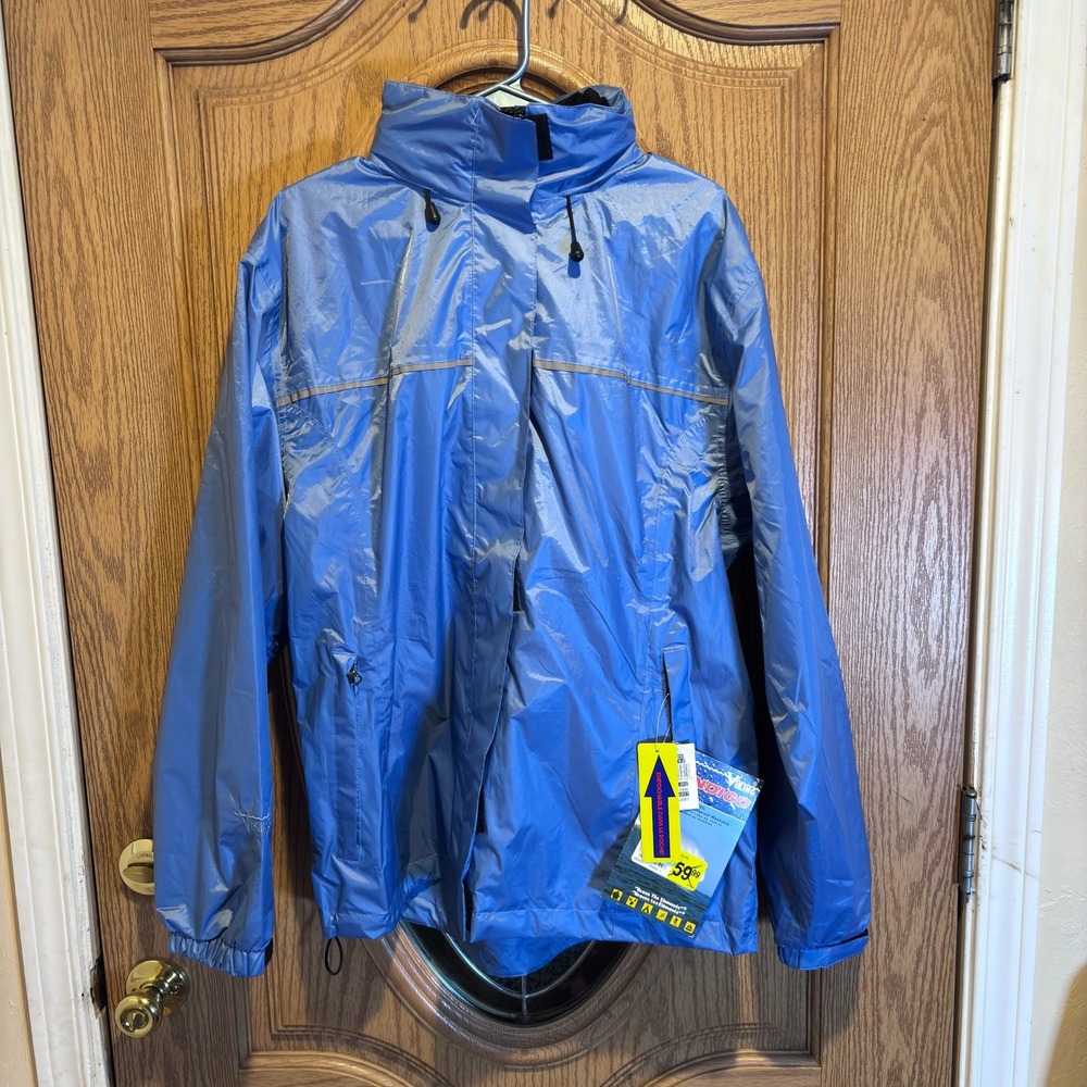 Vintage Viugner Light‎ Blue Rain Jacket Windbreaker Reflective Striped Size L